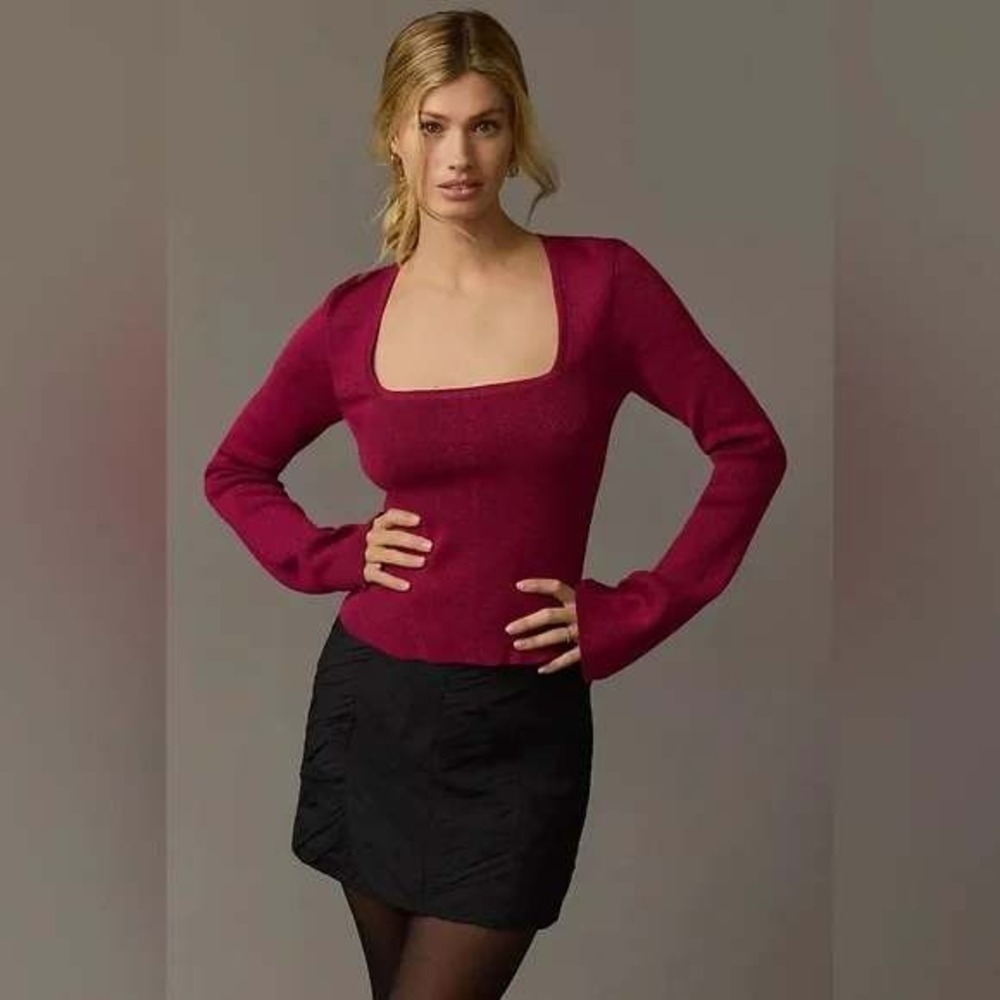 Maeve Anthropologie XL Square Neck Bell Sleeve Sweater Whimsigoth Fairy Coquette